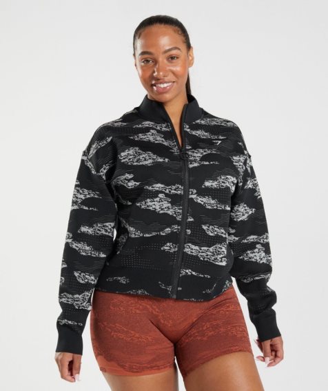 Women's Gymshark Adapt Camo Seamless Track Jackets Black | NZ 4TJMZI